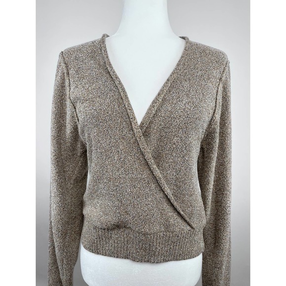 Free People Going for Gold Faux Wrap Sweater Metallic Large - Picture 3 of 12